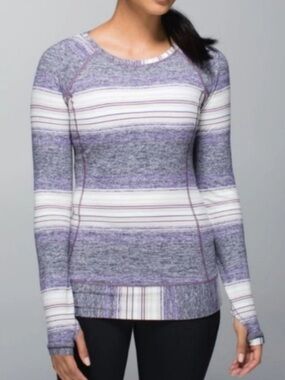 Lululemon Race Your Pace Long Sleeve Crew Purple Striped Running Top Size 4